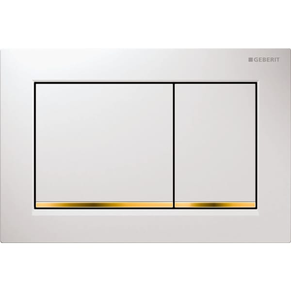 Picture of GEBERIT Omega30 flush plate for dual flush Plate and buttons: white Design stripes: gold-plated #115.080.KK.1