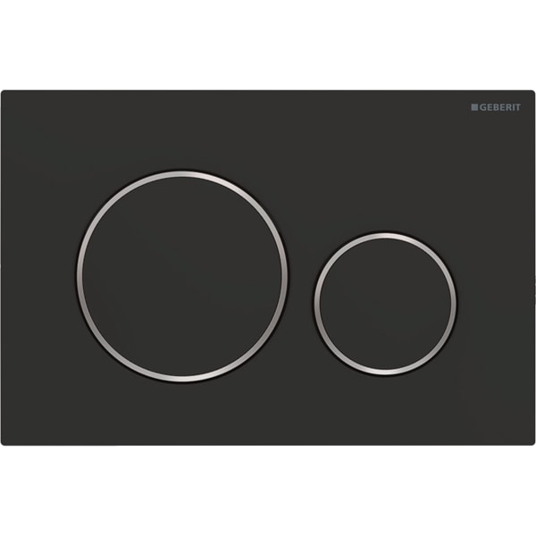 GEBERIT 2 kademeli deşarj için Geberit Sigma20 kumanda kapağı Kapak ve basma butonları: mat siyah, temizliği kolay kaplamalı Tasarım halkaları: parlak krom #115.882.14.1 resmi