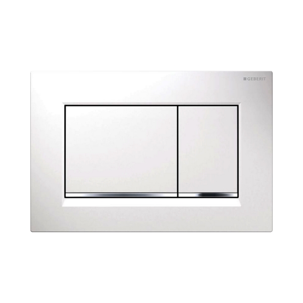 Picture of GEBERIT Sigma30 flush plate for dual flush Plate and buttons: white Design stripes: gloss chrome-plated #115.883.KJ.1