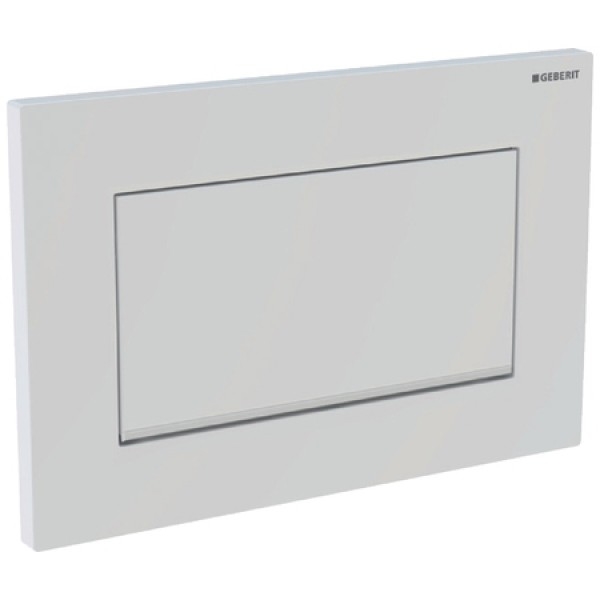 Picture of GEBERIT Sigma30 flush plate for stop-and-go flush, screwable Plate and button: white Design stripes: gloss chrome-plated #115.893.KJ.1