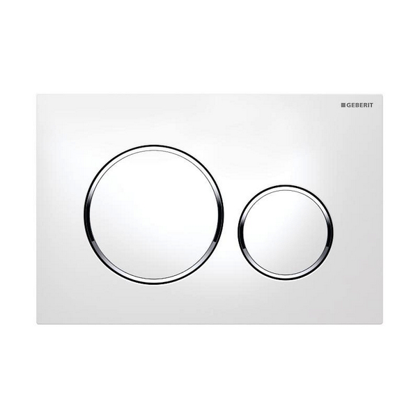 Picture of GEBERIT Sigma20 flush plate for dual flush Plate and buttons: white Design rings: gloss chrome-plated #115.882.KJ.1