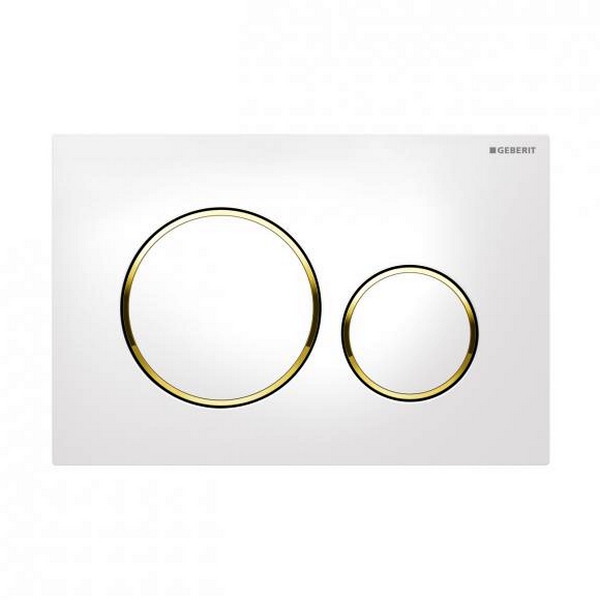 Picture of GEBERIT Sigma20 flush plate for dual flush Plate and buttons: white Design rings: gold-plated #115.882.KK.1