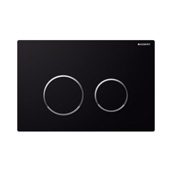 Picture of GEBERIT Sigma20 flush plate for dual flush Plate and buttons: black Design rings: gloss chrome-plated #115.882.KM.1