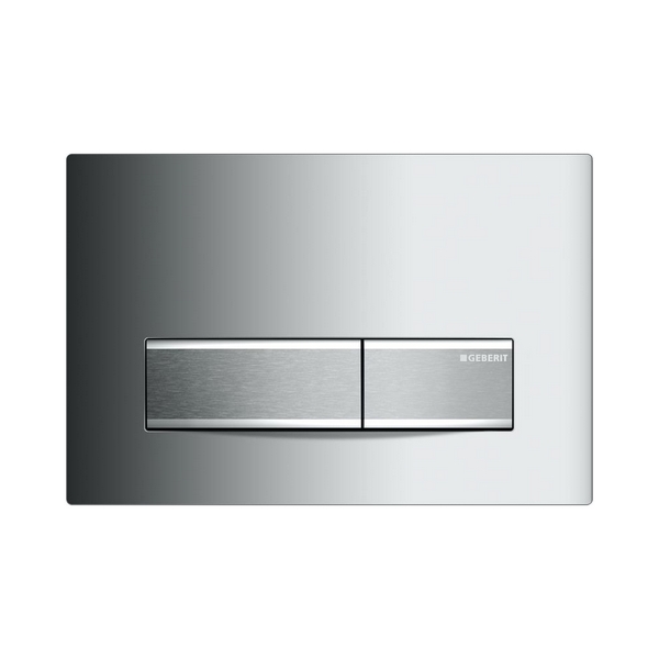 Picture of GEBERIT Sigma50 flush plate for dual flush, metal colour chrome-plated Base plate and buttons: chrome-plated Cover plate: gloss chrome-plated #115.788.21.2