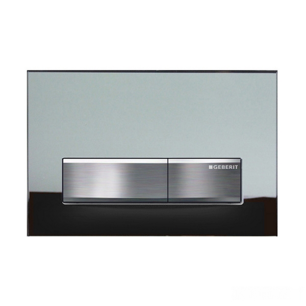 Picture of GEBERIT Sigma50 flush plate for dual flush, metal colour chrome-plated Base plate and buttons: chrome-plated Cover plate: smoked glass reflective #115.788.SD.2
