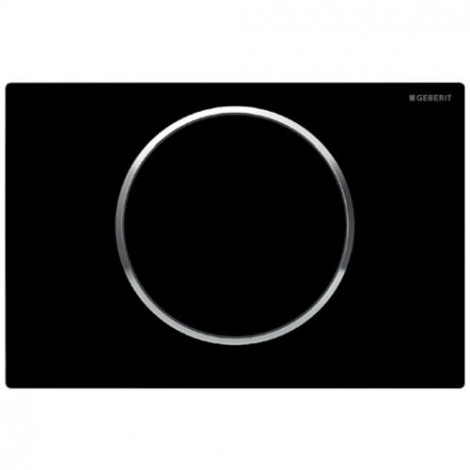 Picture of GEBERIT Sigma10 flush plate for stop-and-go flush Plate and button: black Design ring: gloss chrome-plated #115.758.KM.5