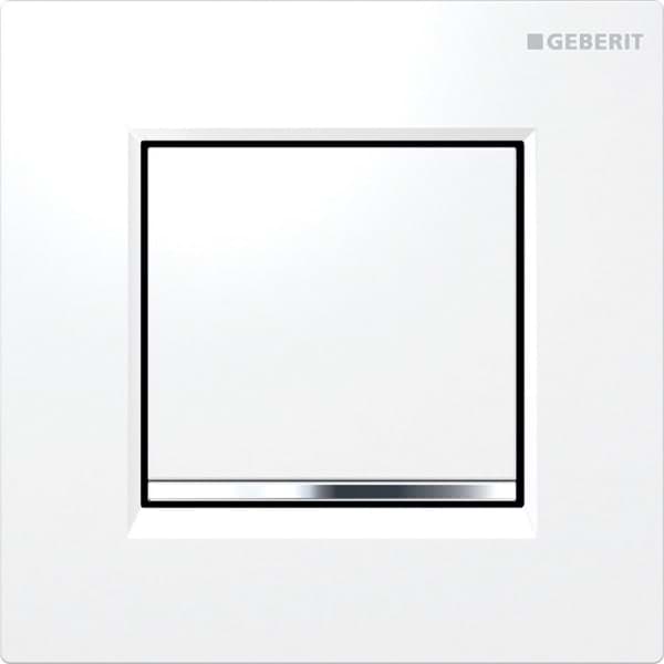 Picture of GEBERIT urinal flush control with pneumatic flush actuation, Type 30 flush plate Plate and button: white Design stripes: gloss chrome-plated #116.017.KJ.1