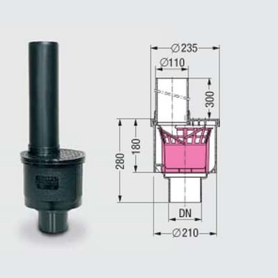 Picture of KESSEL-Gutter drain vertical O 110, with wall securing 67940