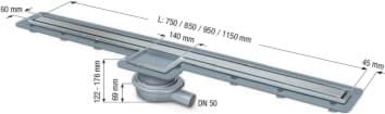 Picture of KESSEL Linearis Super 60 shower channel lateral spout; DN 50; Water seal height 30 mm; 850 mm channel length 45700.84
