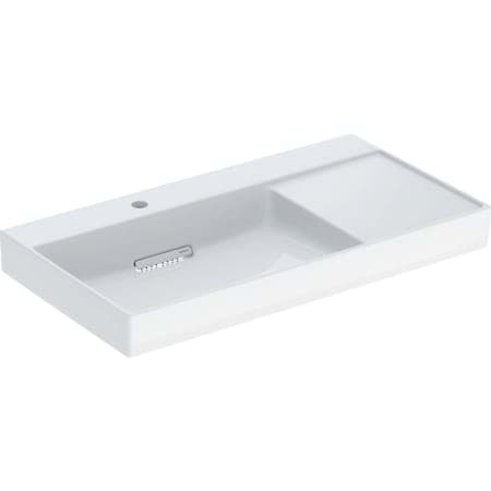 Picture of GEBERIT ONE washbasin, horizontal outlet, right shelf surface Washbasin: white / KeraTect Cover: glossy white #505.039.00.1
