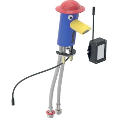 Picture of GEBERIT Bambini basin mixer battery-operated, multi-coloured #577650000 - Hat: carmine red Body: ultramarine blue Spout: traffic yellow