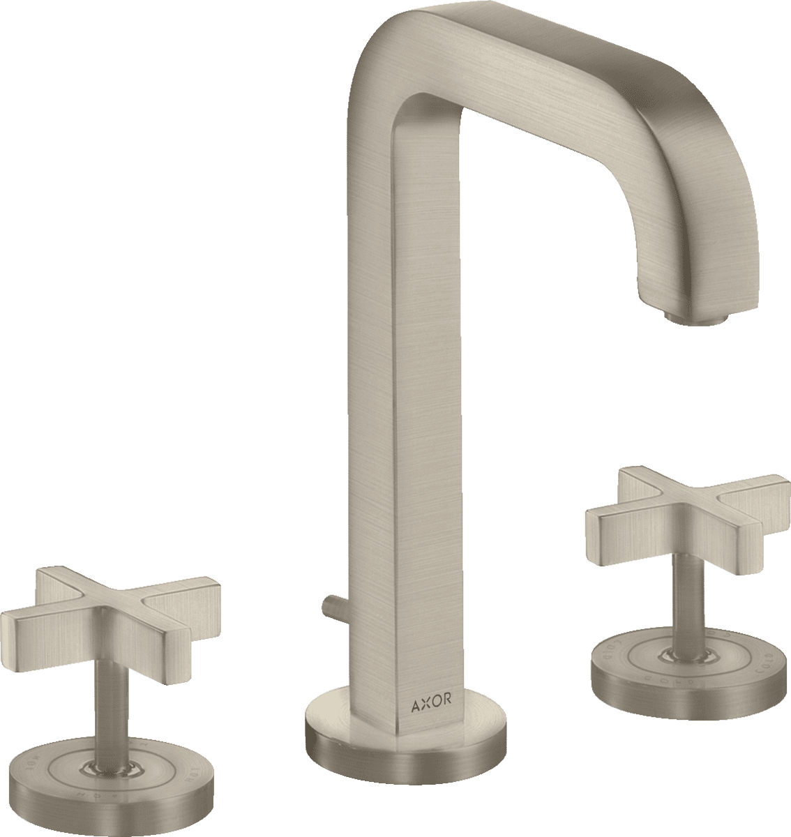 HANSGROHE AXOR Citterio 3-Loch Waschtischarmatur 170 mit Auslauf 140 mm, Kreuzgriffen, Rosetten und Zugstangen-Ablaufgarnitur #39133820 - Brushed Nickel