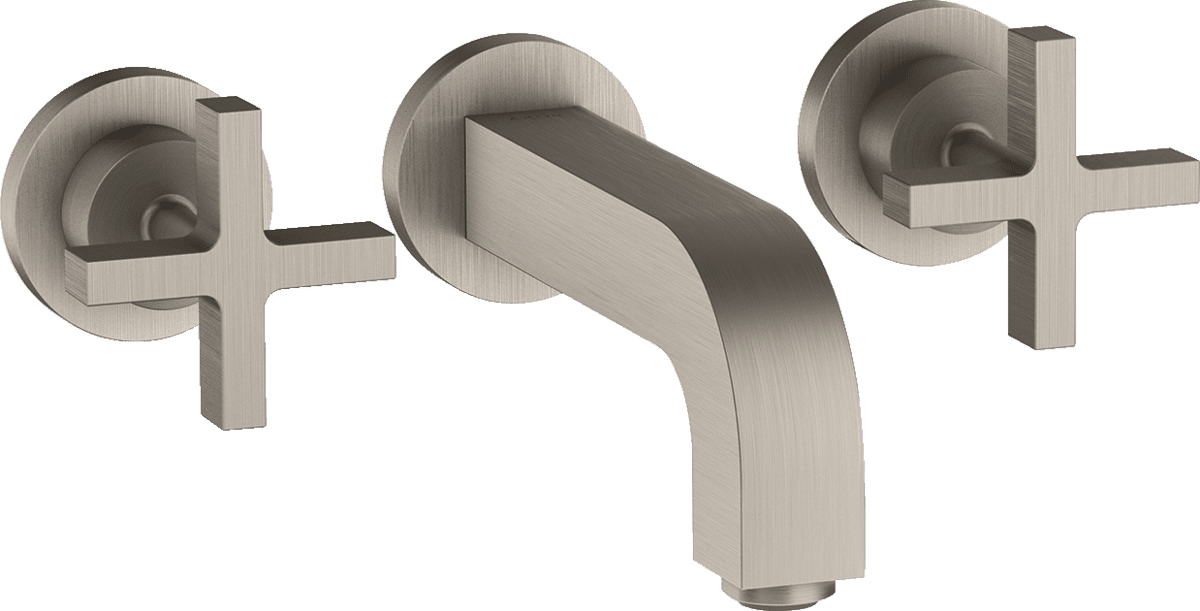 HANSGROHE AXOR Citterio 3-Loch Waschtischarmatur Unterputz für Wandmontage mit Auslauf 162 mm, Kreuzgriffen und Rosetten #39313800 - Edelstahl Optic