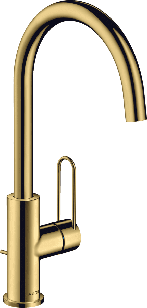 HANSGROHE AXOR Uno Einhebel-Waschtischmischer 240 mit Bügelgriff und Zugstangen-Ablaufgarnitur #38036990 - Polished Gold Optic