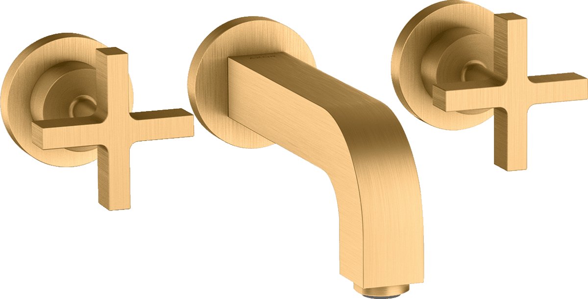 HANSGROHE AXOR Citterio 3-Loch Waschtischarmatur Unterputz für Wandmontage mit Auslauf 162 mm, Kreuzgriffen und Rosetten #39313950 - Brushed Brass