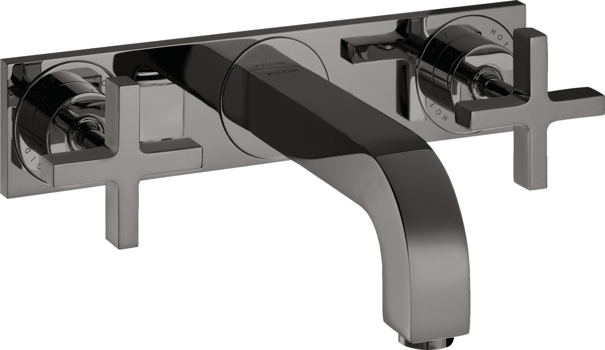 HANSGROHE AXOR Citterio 3-Loch Waschtischarmatur Unterputz für Wandmontage mit Auslauf 226 mm, Kreuzgriffen und Platte #39144330 - Polished Black Chrome