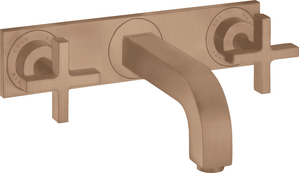 HANSGROHE AXOR Citterio 3-Loch Waschtischarmatur Unterputz für Wandmontage mit Auslauf 226 mm, Kreuzgriffen und Platte #39144310 - Brushed Red Gold