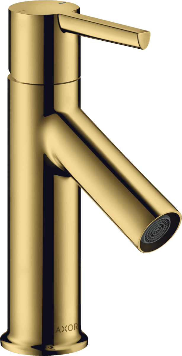 HANSGROHE AXOR Starck Einhebel-Waschtischmischer 80 mit Hebelgriff für Handwaschbecken mit Zugstangen-Ablaufgarnitur #10102990 - Polished Gold Optic