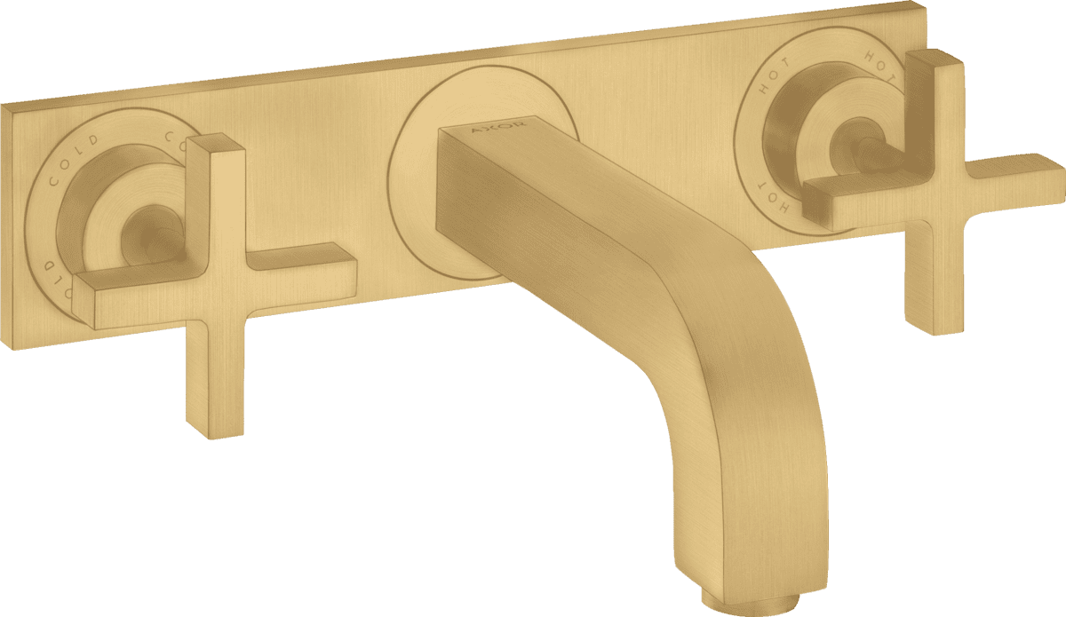 HANSGROHE AXOR Citterio 3-Loch Waschtischarmatur Unterputz für Wandmontage mit Auslauf 226 mm, Kreuzgriffen und Platte #39144250 - Brushed Gold Optic