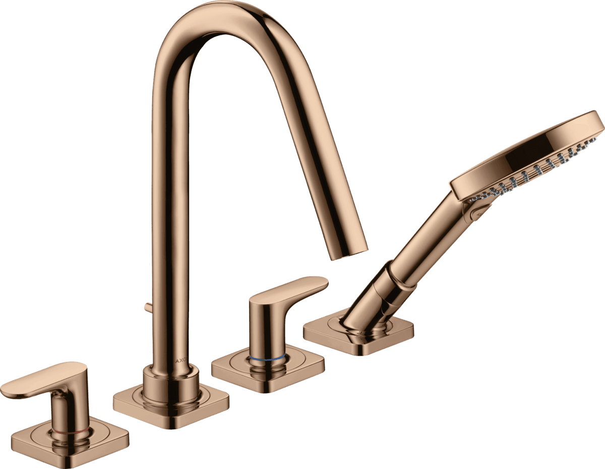 Зображення з  HANSGROHE AXOR Citterio M 4-hole tile mounted bath mixer with lever handles and escutcheons #34454300 - Polished Red Gold