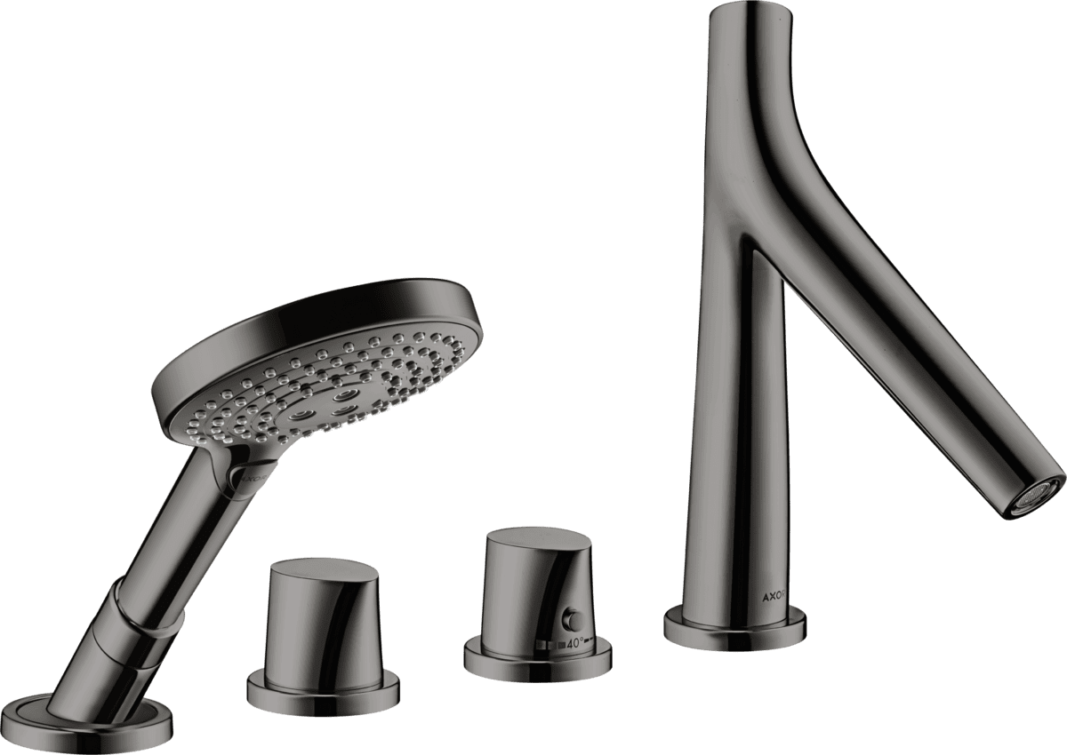 HANSGROHE AXOR Starck Organic 4-Loch Wannenrandarmatur mit Thermostat #12425330 - Polished Black Chrome