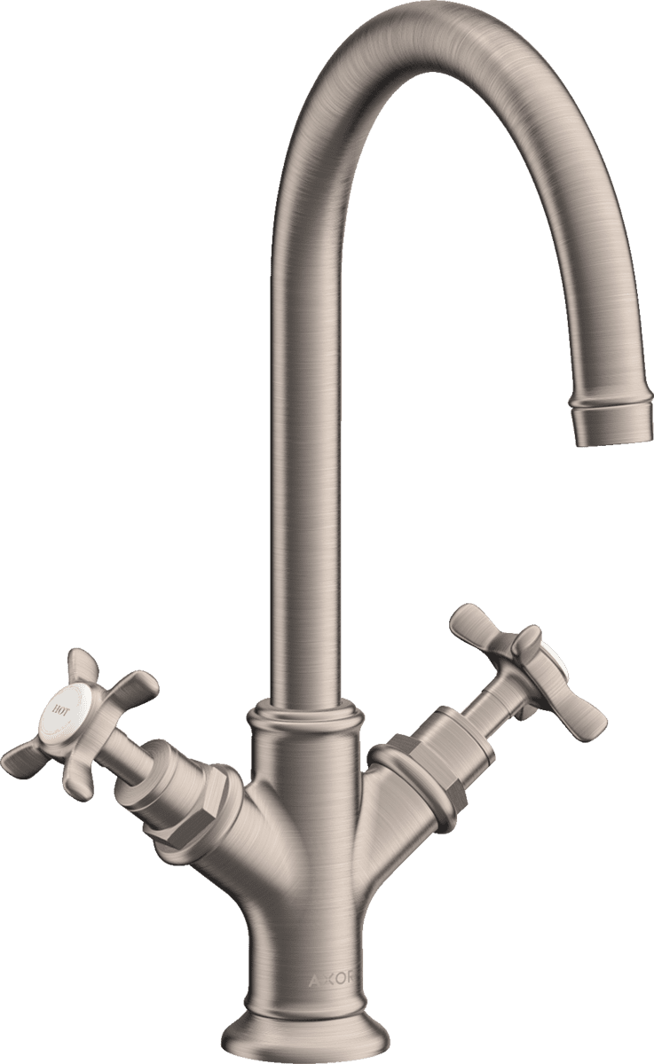HANSGROHE AXOR Montreux 2-Griff Waschtischarmatur 210 mit Kreuzgriffen und Zugstangen-Ablaufgarnitur #16502800 - Edelstahl Optic