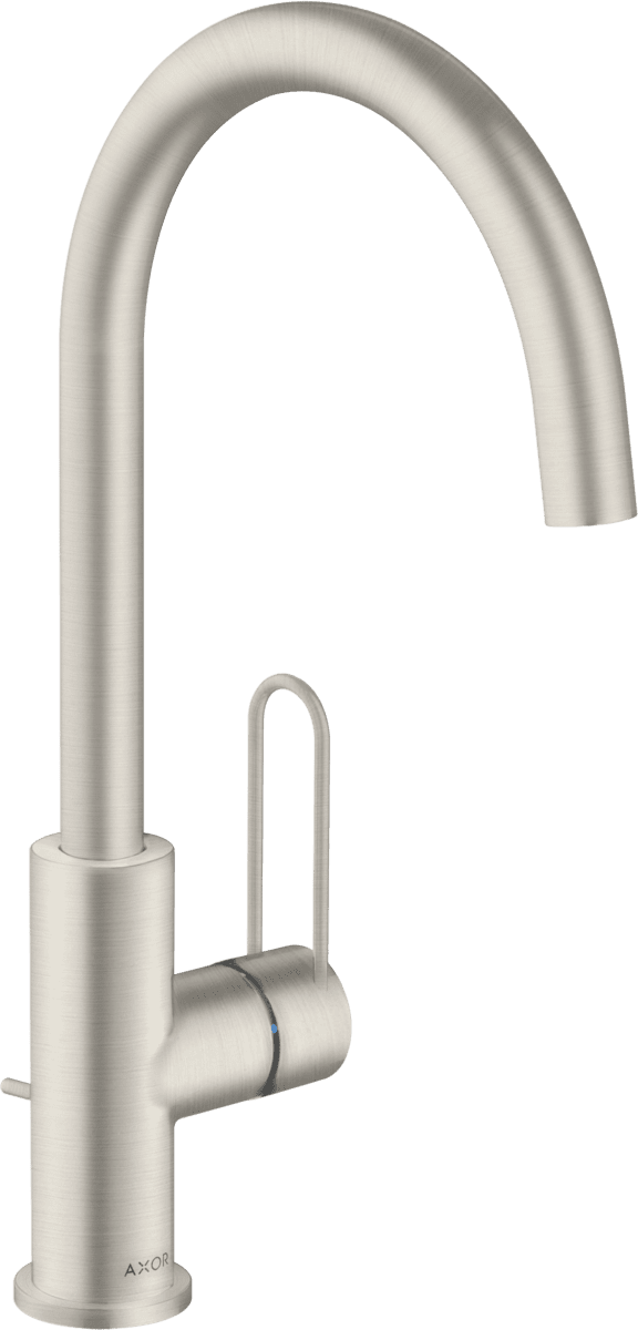 HANSGROHE AXOR Uno Einhebel-Waschtischmischer 240 mit Bügelgriff und Zugstangen-Ablaufgarnitur #38036800 - Edelstahl Optic