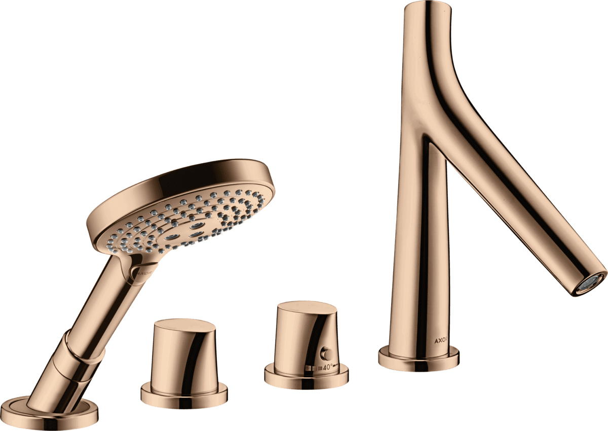 HANSGROHE AXOR Starck Organic 4-Loch Wannenrandarmatur mit Thermostat #12425300 - Polished Red Gold