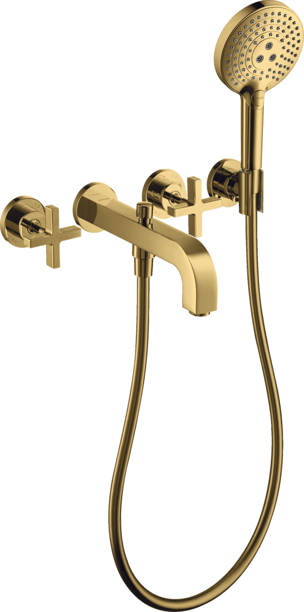HANSGROHE AXOR Citterio 3-Loch Wannenarmatur Unterputz für Wandmontage mit Kreuzgriffen und Rosetten #39447990 - Polished Gold Optic