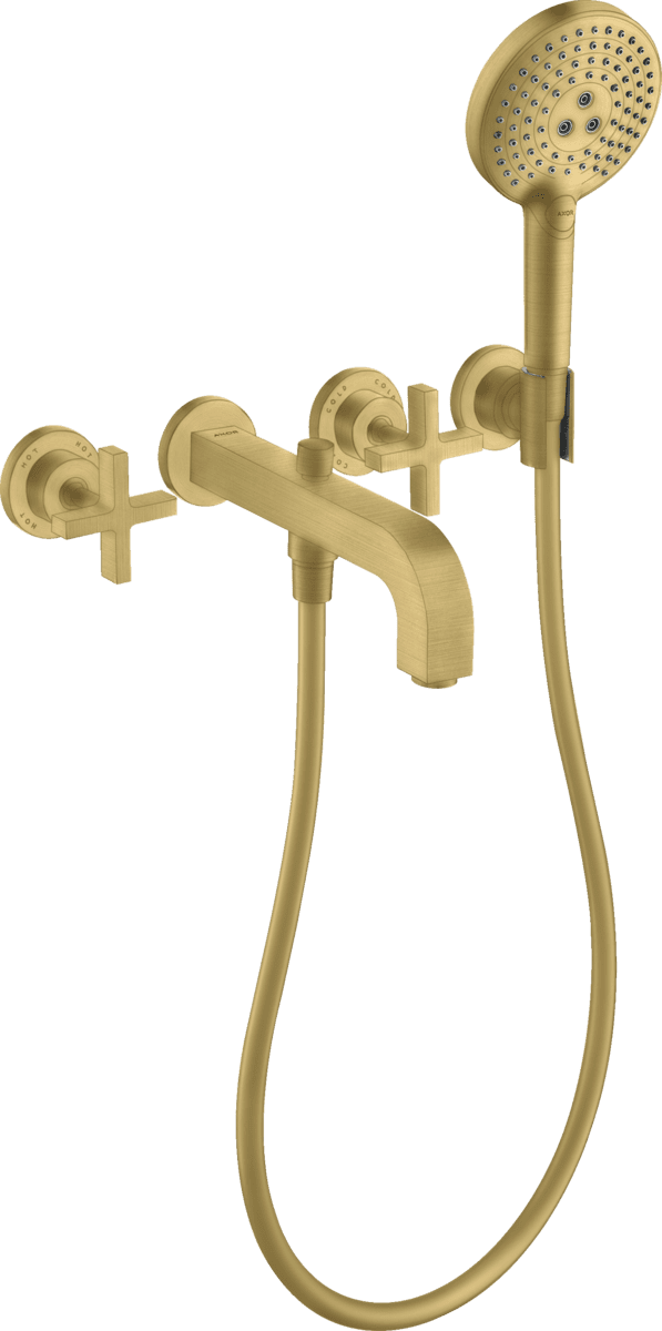 HANSGROHE AXOR Citterio 3-Loch Wannenarmatur Unterputz für Wandmontage mit Kreuzgriffen und Rosetten #39447950 - Brushed Brass