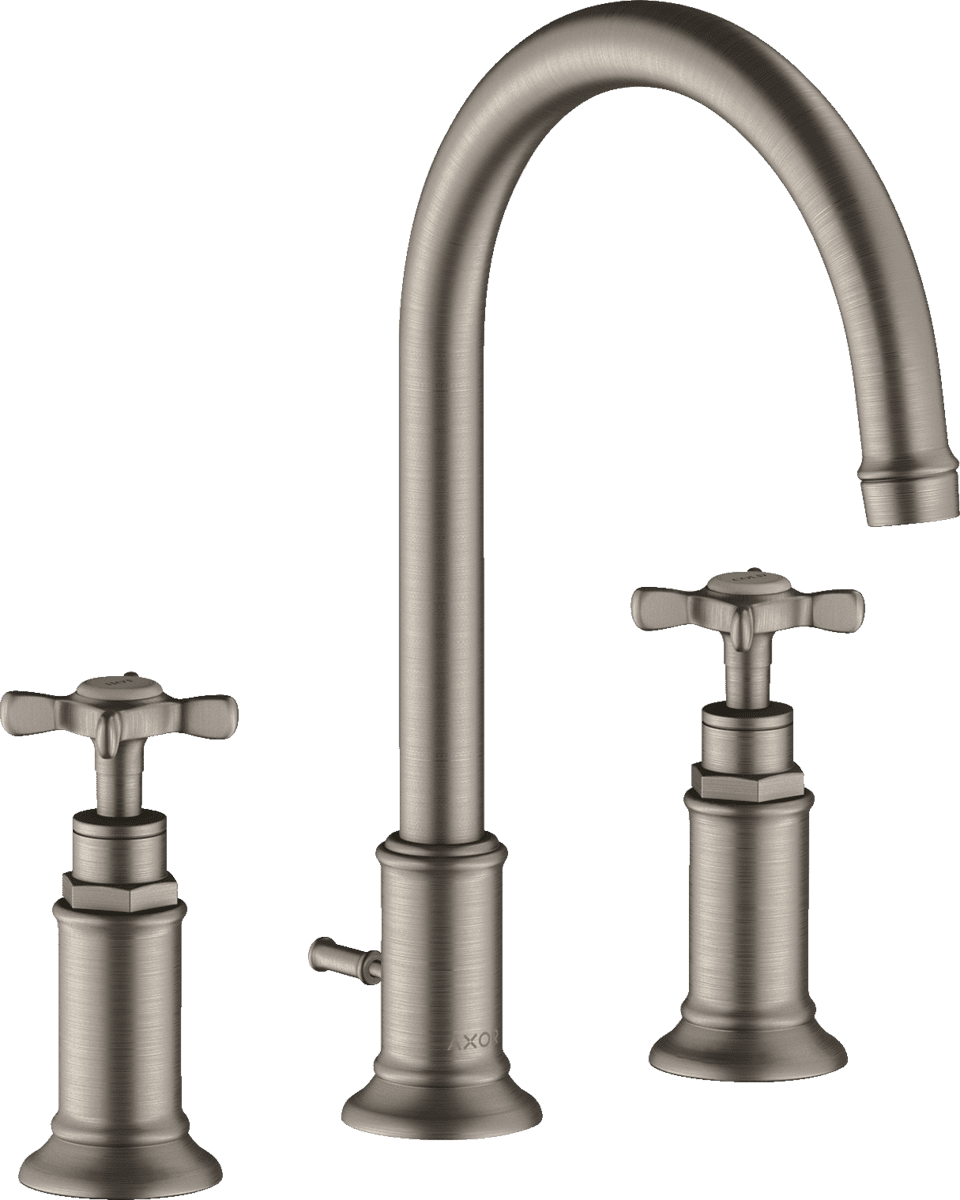 HANSGROHE AXOR Montreux 3-Loch Waschtischarmatur 180 mit Kreuzgriffen und Zugstangen-Ablaufgarnitur #16513800 - Edelstahl Optic