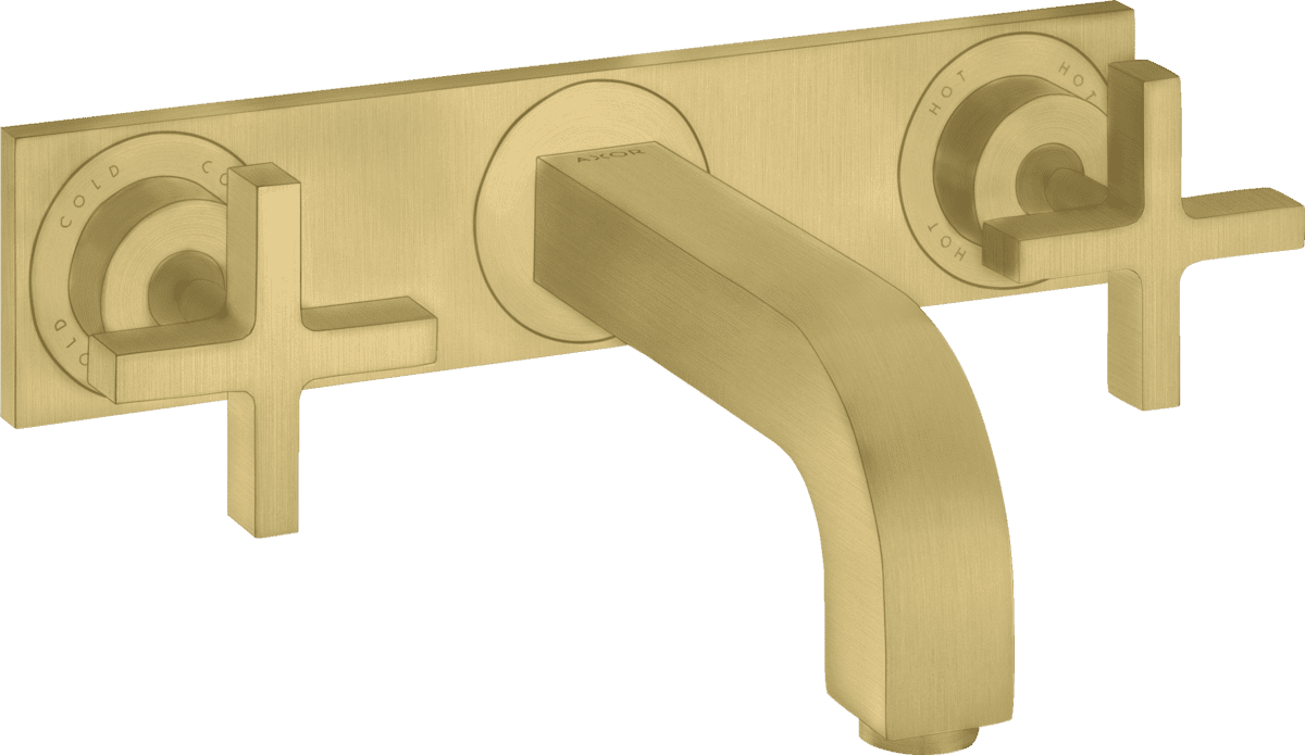 HANSGROHE AXOR Citterio 3-Loch Waschtischarmatur Unterputz für Wandmontage mit Auslauf 226 mm, Kreuzgriffen und Platte #39144950 - Brushed Brass