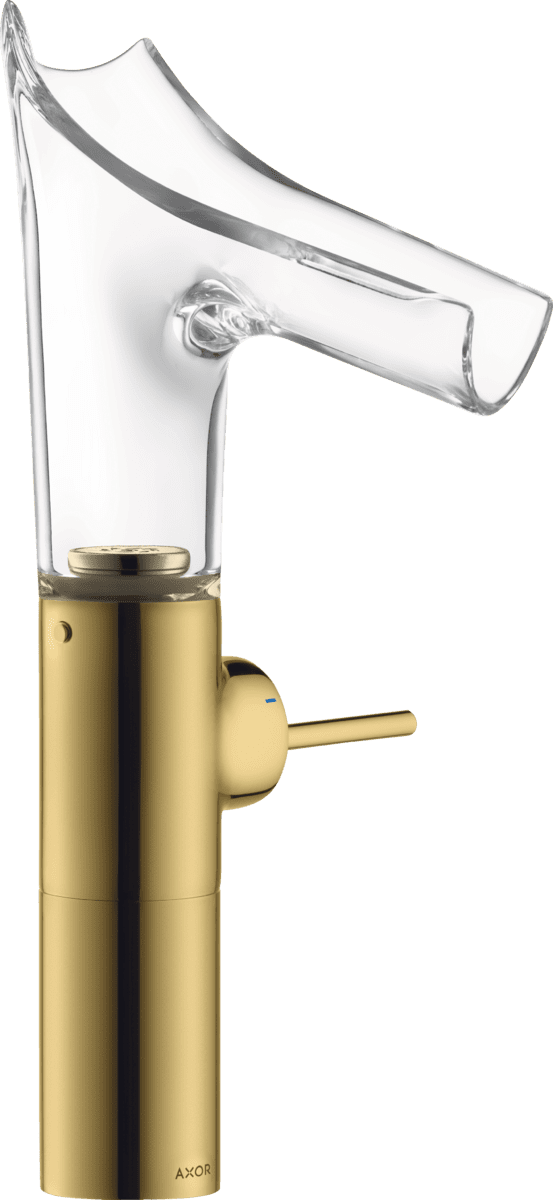 HANSGROHE AXOR Starck V Einhebel-Waschtischmischer 220 mit Glasauslauf für Aufsatzwaschtische mit Ablaufgarnitur #12114990 - Polished Gold Optic