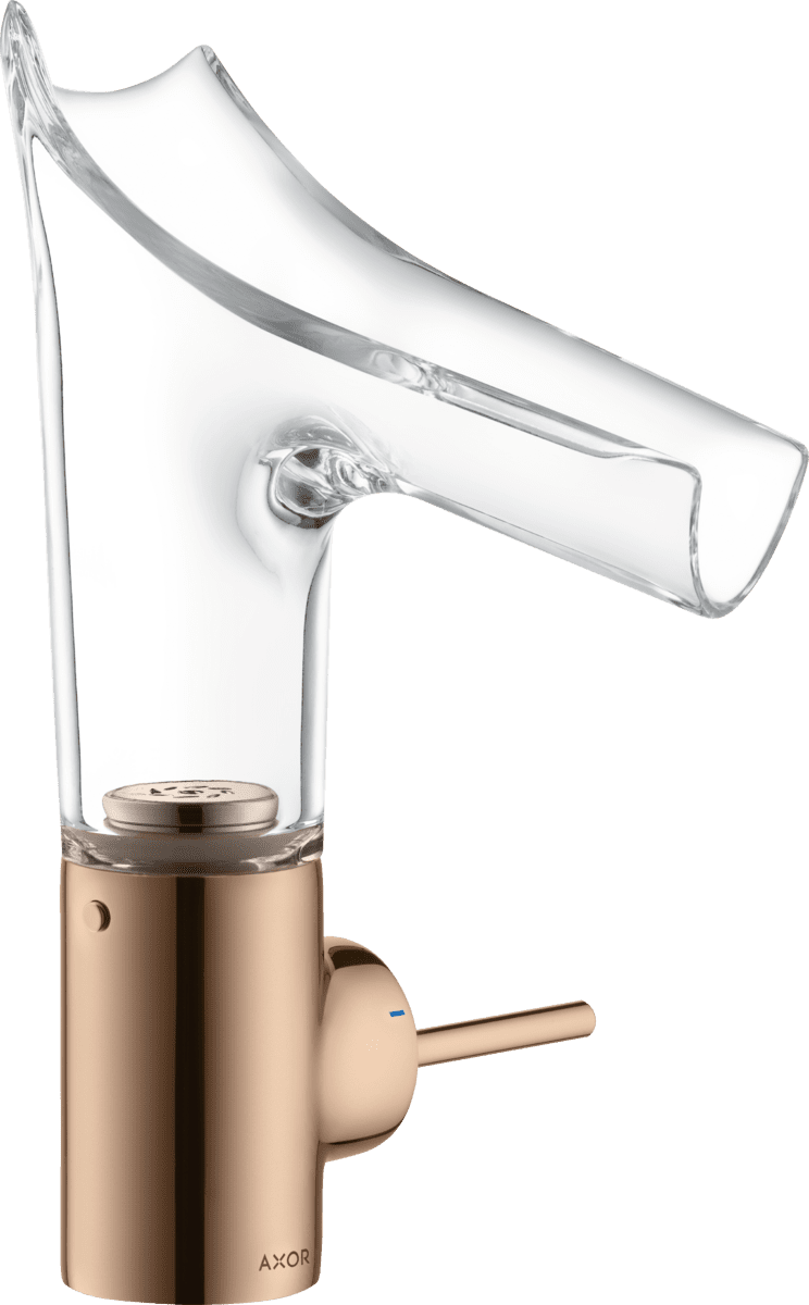 Зображення з  HANSGROHE AXOR Starck V Single lever basin mixer 140 with glass spout and waste set #12112300 - Polished Red Gold