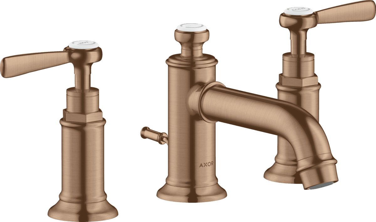 HANSGROHE AXOR Montreux 3-Loch Waschtischarmatur 30 mit Hebelgriffen und Zugstangen-Ablaufgarnitur #16535310 - Brushed Red Gold