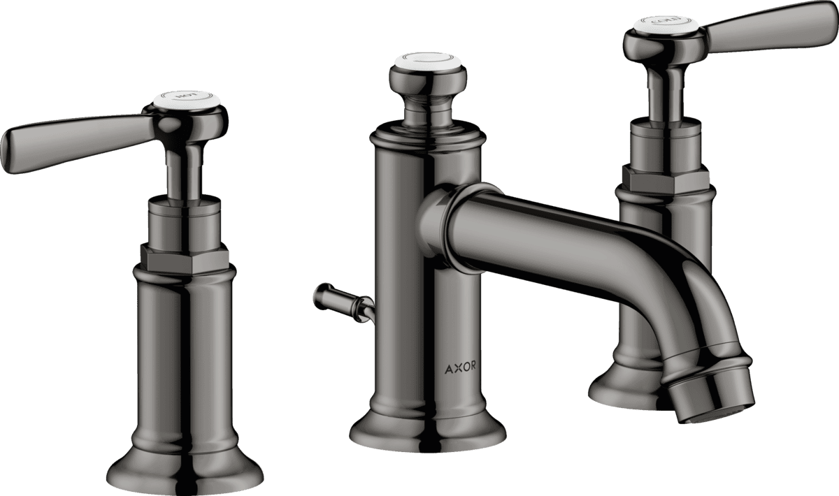 HANSGROHE AXOR Montreux 3-Loch Waschtischarmatur 30 mit Hebelgriffen und Zugstangen-Ablaufgarnitur #16535330 - Polished Black Chrome