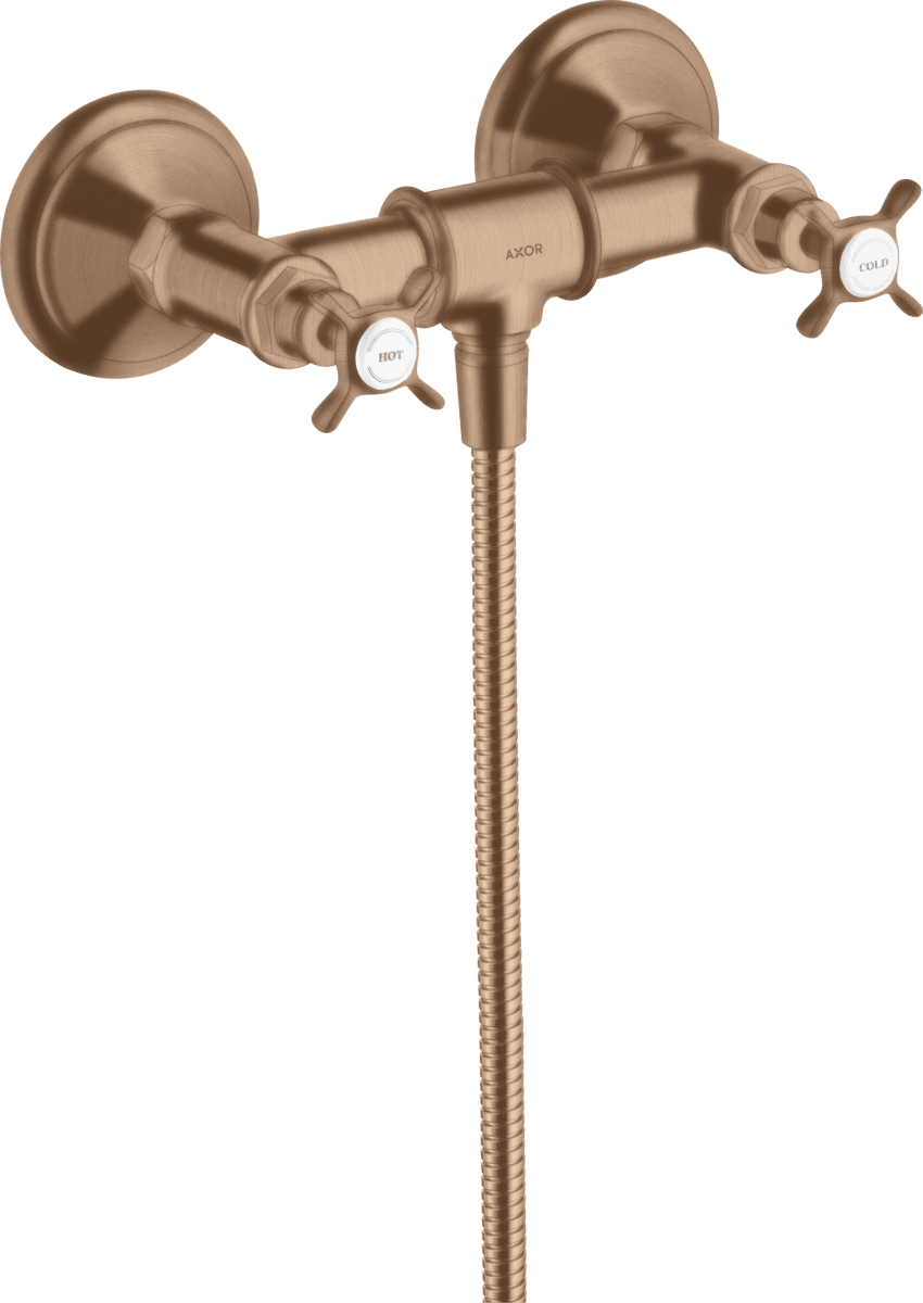 HANSGROHE AXOR Montreux 2-Griff Brausearmatur Aufputz mit Kreuzgriffen #16560310 - Brushed Red Gold