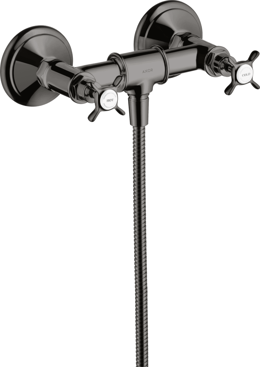 HANSGROHE AXOR Montreux 2-Griff Brausearmatur Aufputz mit Kreuzgriffen #16560330 - Polished Black Chrome