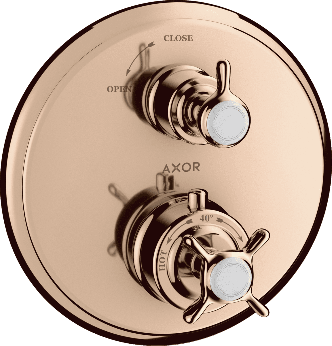 HANSGROHE AXOR Montreux Thermostat Unterputz mit Kreuzgriff und Absperrventil #16800300 - Polished Red Gold