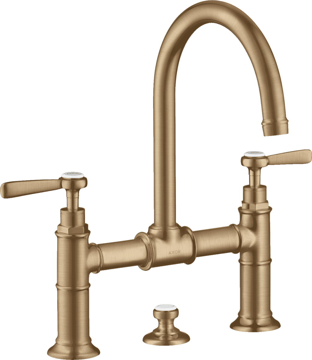HANSGROHE AXOR Montreux 2-Griff Waschtischarmatur 220 mit Hebelgriffen und Zugstangen-Ablaufgarnitur #16511140 - Brushed Bronze