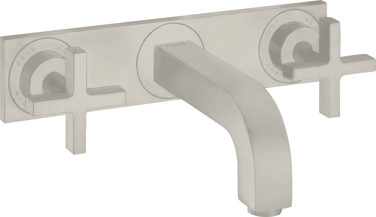 HANSGROHE AXOR Citterio 3-Loch Waschtischarmatur Unterputz für Wandmontage mit Auslauf 226 mm, Kreuzgriffen und Platte #39144800 - Edelstahl Optic