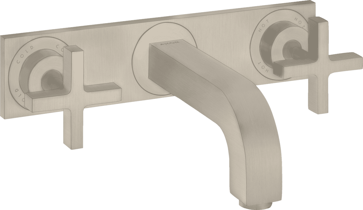 HANSGROHE AXOR Citterio 3-Loch Waschtischarmatur Unterputz für Wandmontage mit Auslauf 226 mm, Kreuzgriffen und Platte #39144820 - Brushed Nickel