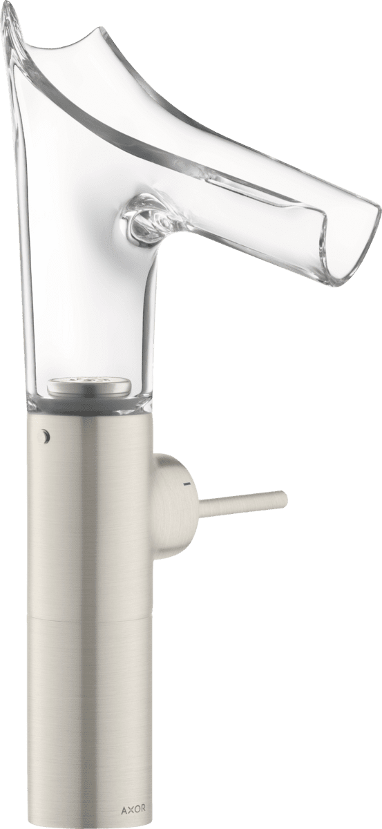 HANSGROHE AXOR Starck V Einhebel-Waschtischmischer 220 mit Glasauslauf für Aufsatzwaschtische mit Ablaufgarnitur #12114800 - Edelstahl Optic