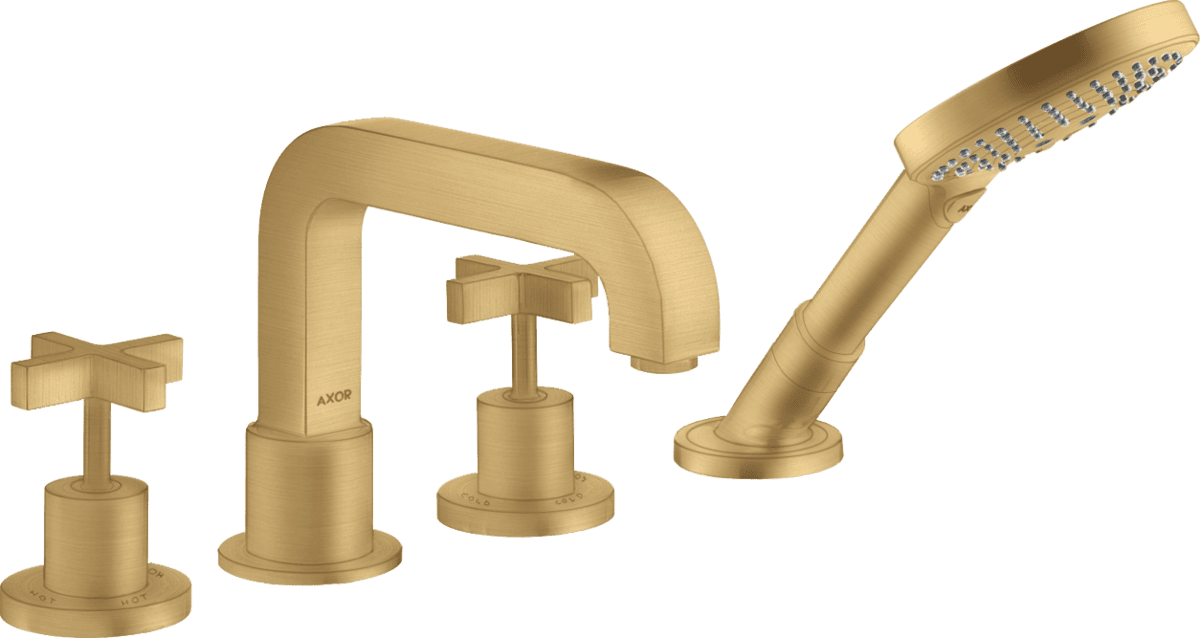 HANSGROHE AXOR Citterio 4-Loch Fliesenrandarmatur mit Kreuzgriffen und Rosetten #39453250 - Brushed Gold Optic