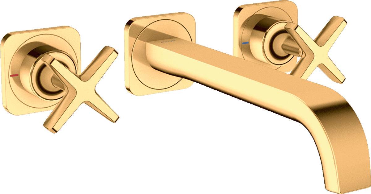Зображення з  HANSGROHE AXOR Citterio E 3-hole basin mixer for concealed installation wall-mounted with spout 220 mm and escutcheons #36107990 - Polished Gold Optic