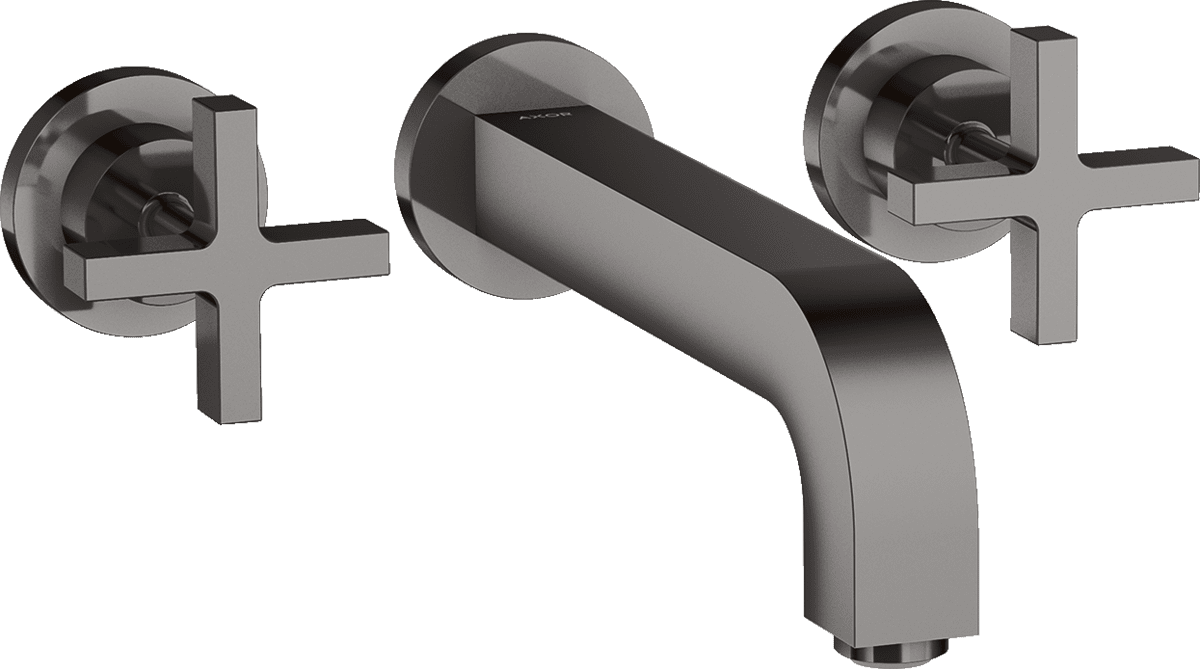 HANSGROHE AXOR Citterio 3-Loch Waschtischarmatur Unterputz für Wandmontage mit Auslauf 222 mm, Kreuzgriffen und Rosetten #39143330 - Polished Black Chrome
