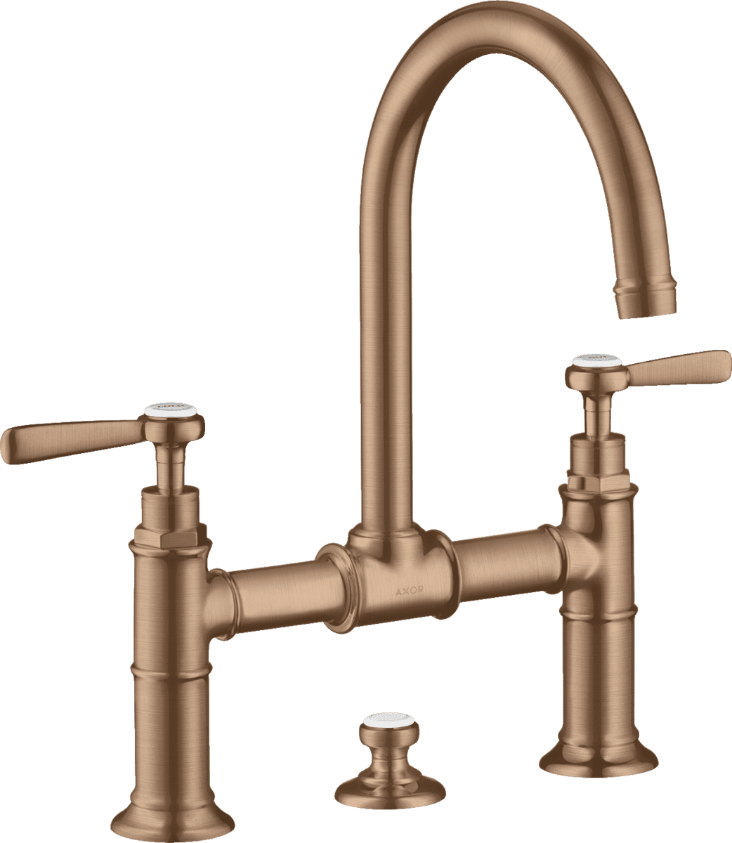 HANSGROHE AXOR Montreux 2-Griff Waschtischarmatur 220 mit Hebelgriffen und Zugstangen-Ablaufgarnitur #16511310 - Brushed Red Gold