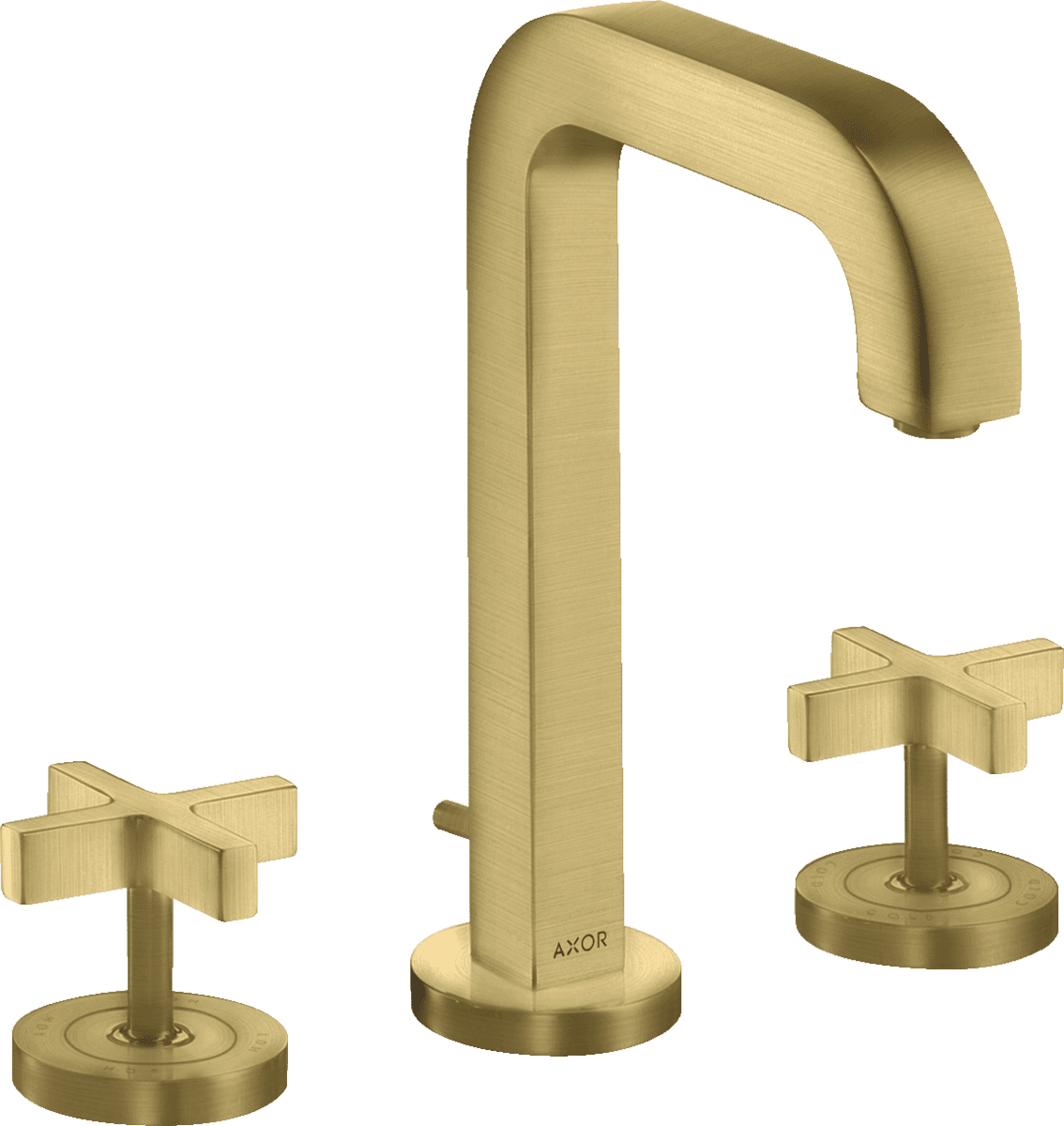 HANSGROHE AXOR Citterio 3-Loch Waschtischarmatur 170 mit Auslauf 140 mm, Kreuzgriffen, Rosetten und Zugstangen-Ablaufgarnitur #39133950 - Brushed Brass