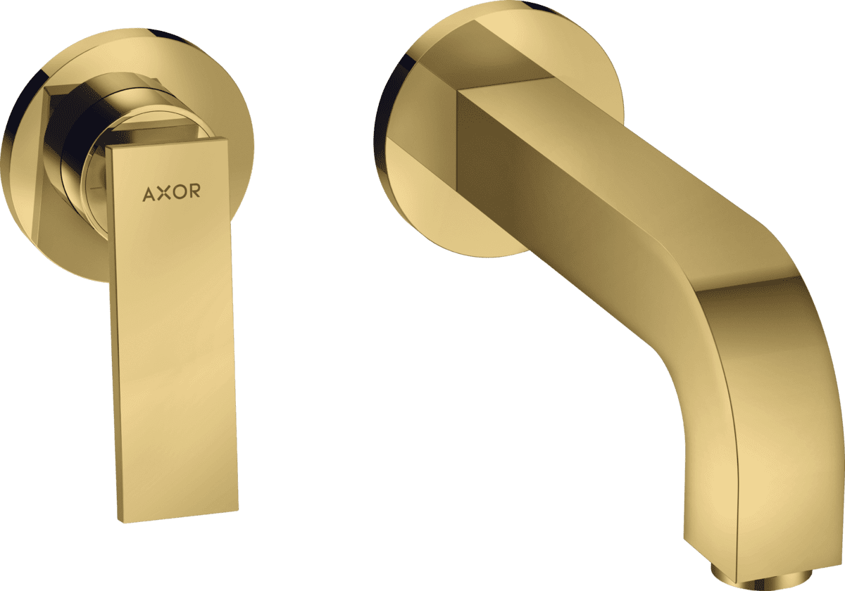 HANSGROHE AXOR Citterio Tek kollu lavabo bataryası ankastre duvara monte çubuk volan, 220 mm gaga ve rozet ile #39121990 - Parlak Altın Optik resmi