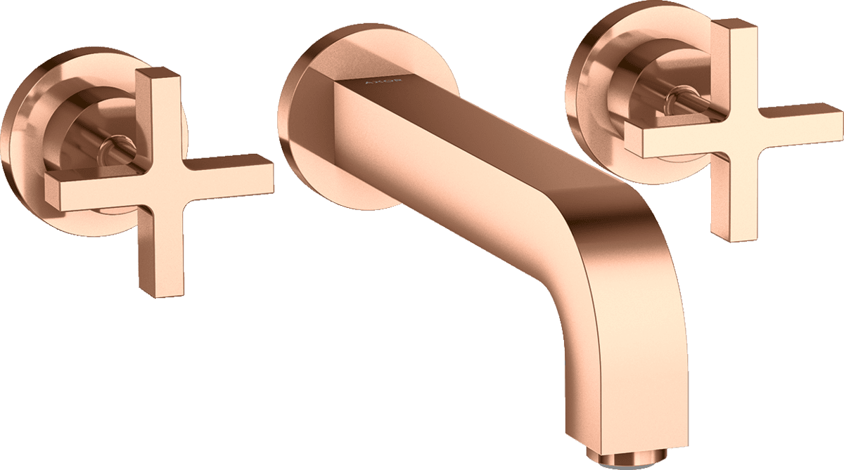 HANSGROHE AXOR Citterio 3-Loch Waschtischarmatur Unterputz für Wandmontage mit Auslauf 222 mm, Kreuzgriffen und Rosetten #39143300 - Polished Red Gold